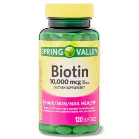 Spring Valley Biotin Softgels; Dietary Supplement; 10; 000 mcg; 120 Count